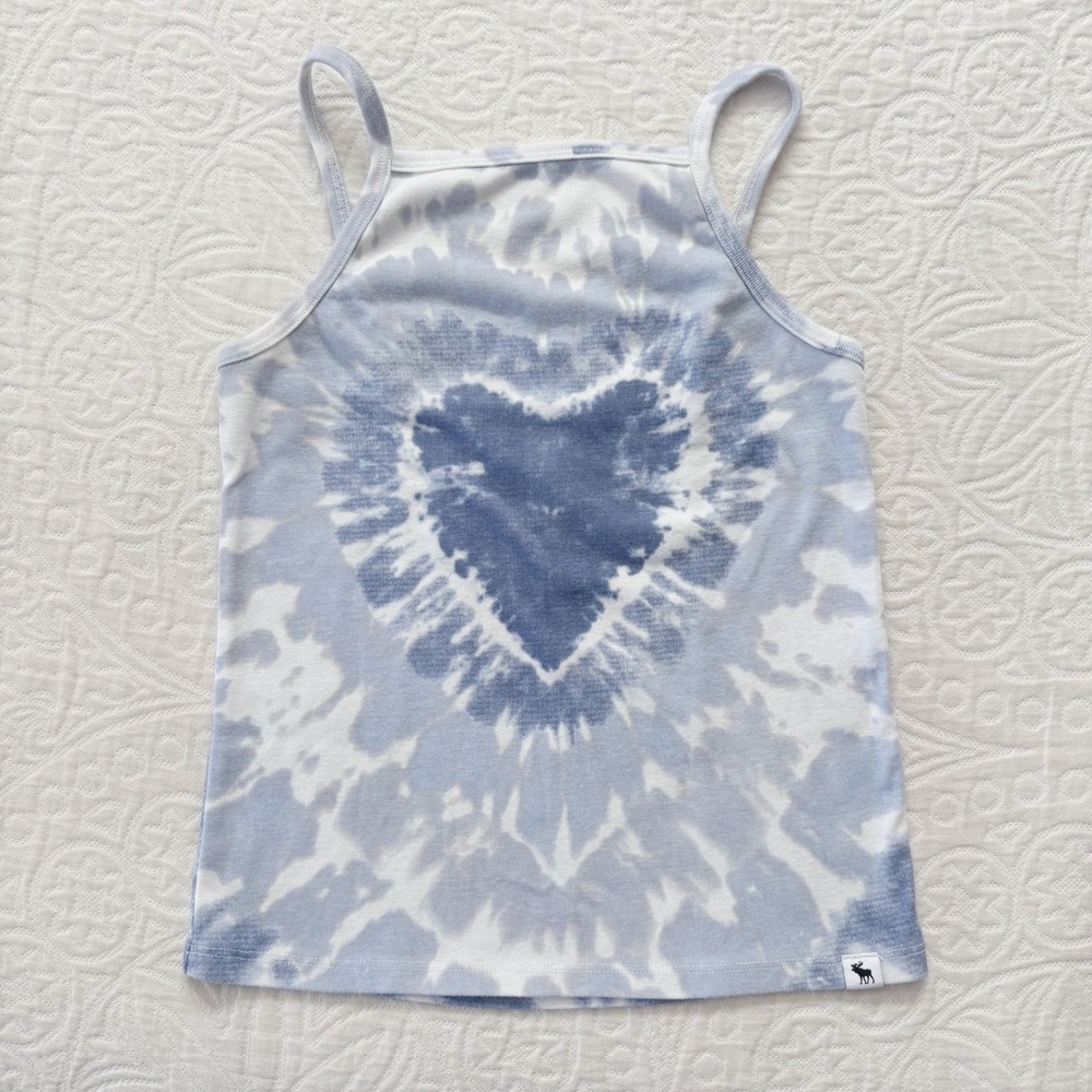 Abercrombie Girls' Blue/White Tie-Dye Heart Tank Top (Sz 11/12)